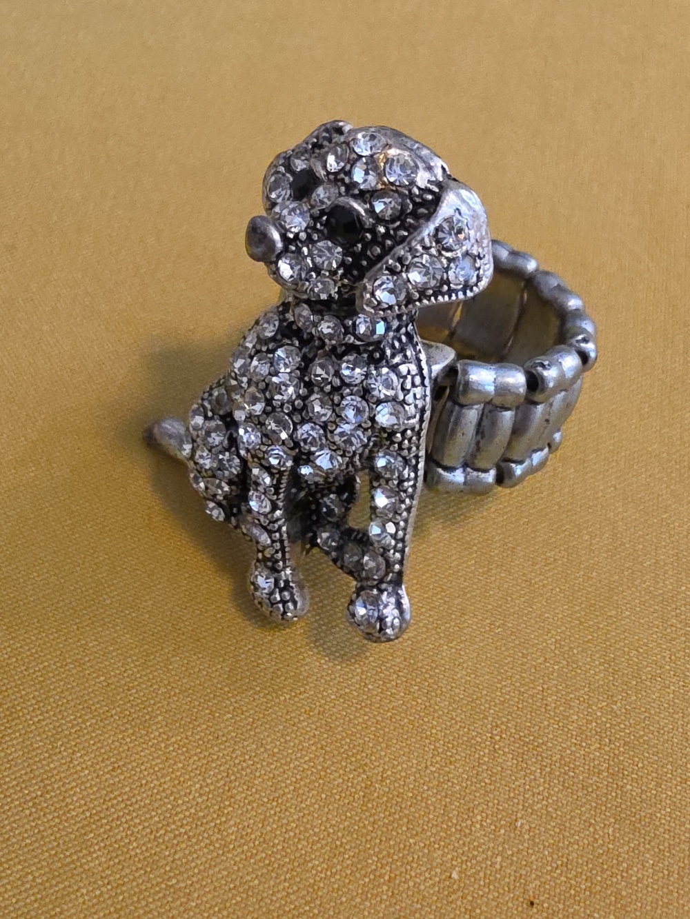 Vintage Crystal Silver-Tone Dog Stretch Ring